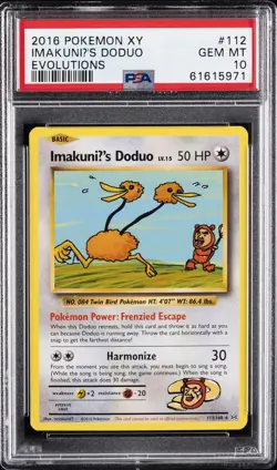 2016 POKEMON XY EVOLUTIONS #112 IMAKUNIU'S DODUO PSA 10 - Image 1