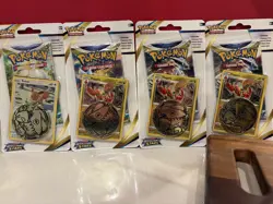 4-Pokemon TCG Sword & Shield Brilliant Stars Booster Packs W/ Promo Coin - Image 1