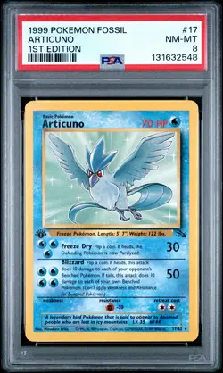 1999 POKEMON FOSSIL 1ST ED #17 ARTICUNO PSA 8 - Image 1