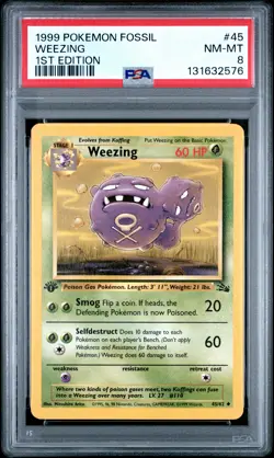 1999 POKEMON FOSSIL 1ST ED #45 WEEZING PSA 8 - Image 1