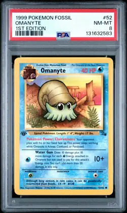 1999 POKEMON FOSSIL 1ST ED #52 OMANYTE PSA 8 - Image 1