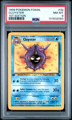 1999 POKEMON FOSSIL 1ST ED #32 CLOYSTER PSA 8 - Image 1
