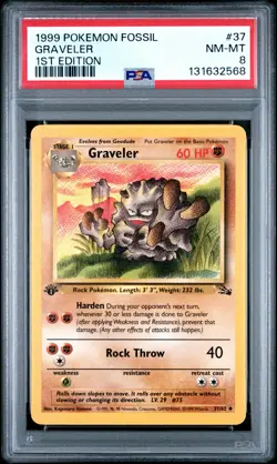 1999 POKEMON FOSSIL 1ST ED #37 GRAVELER PSA 8 - Image 1