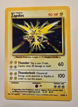Pokemon Zapdos #16 Base Unlimited (Shadow) 1999-LP - Image 1