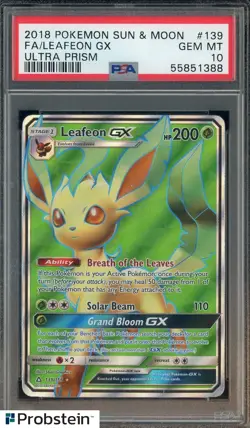2018 Pokemon Sun & Moon Ultra Prism #139 FA Leafeon GX PSA 10 GEM MINT - Image 1