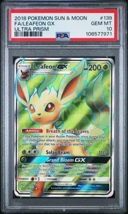 2018 POKEMON SUN & MOON ULTRA PRISM #139 FULL ART/LEAFEON GX PSA 10 - Image 1