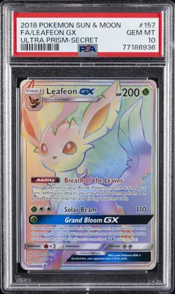 2018 POKEMON SUN & MOON ULTRA PRISM SECRET #157 FULL ART/LEAFEON GX PSA 10 - Image 1