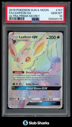 2018 POKEMON SUN & MOON ULTRA PRISM #157/156 LEAFEON GX ULTRA PRISM PSA 10 - Image 1