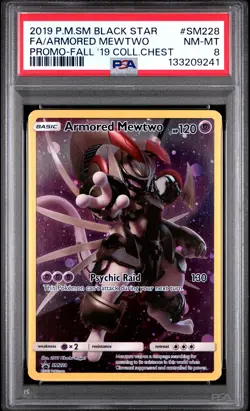 2019 POKEMON SM BLACK STAR PROMO #SM228 FULL ART/ARMORED MEWTWO PSA 8 - Image 1