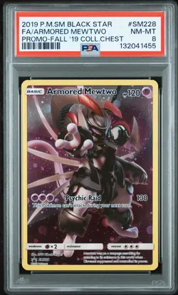 2019 POKEMON SM BLACK STAR PROMO #SM228 FULL ART/ARMORED MEWTWO PSA 8 - Image 1