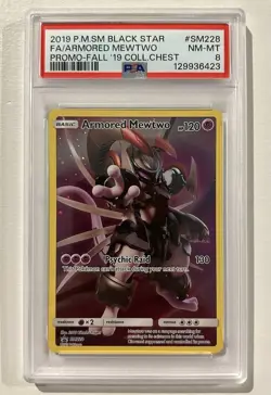 2019 POKEMON SM BLACK STAR PROMO #SM228 FULL ART/ARMORED MEWTWO PSA 8 - Image 1