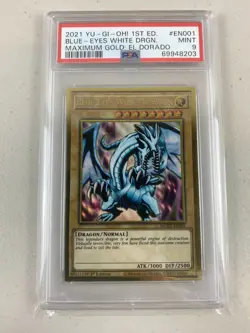 2021 Blue Eyes White Dragon MGED-EN001 1st Edition GOLD Rare Yugioh Card PSA 9 - Image 1