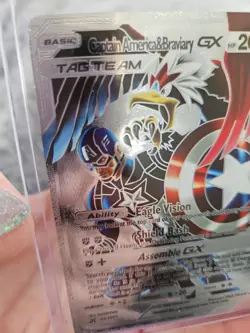 Captain America & Braviary GX Silver Foil Fan Art Vinyl Collector Pokemon Card - Image 3