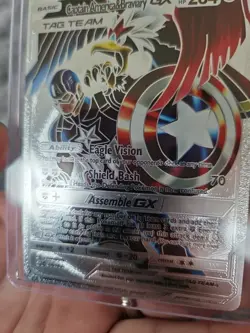 Captain America & Braviary GX Silver Foil Fan Art Vinyl Collector Pokemon Card - Image 4