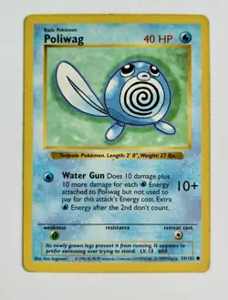 Poliwag 1999 Pokemon Game Shadowless Base Set #59/102 * Damaged - Image 1