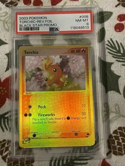 2003 POKEMON BLACK STAR PROMO #008 TORCHIC-REVERSE FOIL PSA 8 - Image 1
