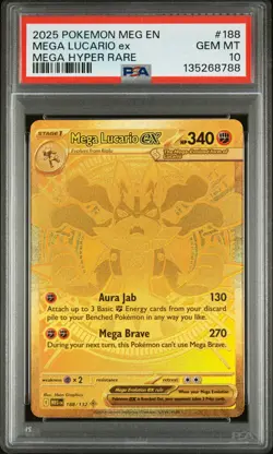 2025 POKEMON MEG EN-MEGA EVOLUTION MEGA HYPER RARE #188 MEGA LUCARIO EX PSA 10 - Image 1