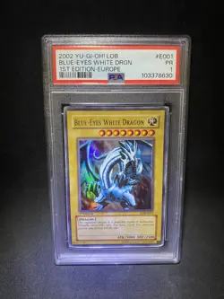 YuGiOh Blue-Eyes White Dragon LOB-E001 1ST EDITION PSA 1 - Image 1