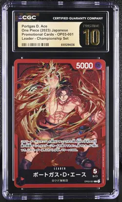 CGC 10 PRISTINE JAPANESE ONE PIECE 2023 PORTGAS D. ACE OP03-001 CHAMPIONSHIP NR - Image 1