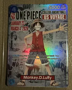 One Piece Monkey D. Luffy US Voyage College Basketball Promo Card * New Sealed - Image 1