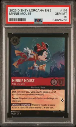 Minnie Mouse Cold Foil PSA 10 GEM MINT 2023 Floodborn #114 Disney Lorcana - Image 1