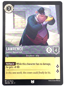 Disney Lorcana TCG Lawrence 186/204 Rise of the Floodborn Uncommon Foil NM - Image 1
