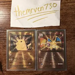 Pokemon Celebrations Gold Metal Charizard & Pikachu Cards 25th Anniversary Set - Image 1