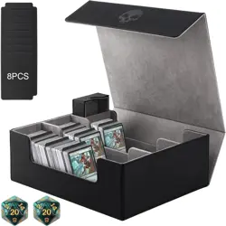 Card Deck Case, 1750+ Cards, PU Leather, MTG, YuGiOh, TCG Storage, BLK/GRY 745526625398 - Image 1