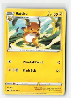 RAICHU 066/202 SWORD SHIELD BASE NON HOLO RARE POKEMON TCG LP - Image 1