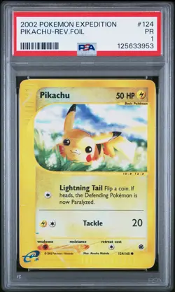 2002 POKEMON EXPEDITION #124 PIKACHU-REVERSE FOIL PSA 1 - Image 1