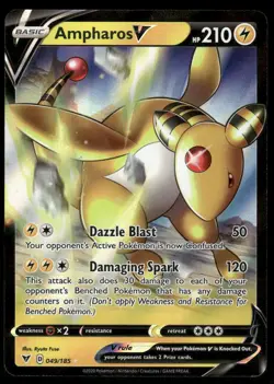 Pokemon Cards Ampharos V 049/185 Vivid Voltage Holo Rare V NM *1 - Image 1
