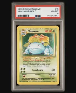 Pokemon Venusaur Holo Rare Card 015/102 Base Set TCG WOTC 1999 PSA 8 NM-Mint - Image 1
