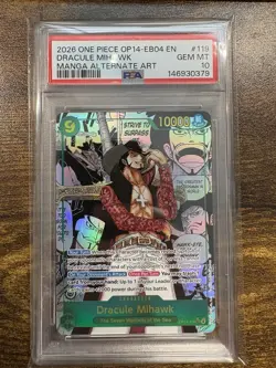 2026 ONE PIECE OP14-EB04-THE AZURE SEA'S SEVEN #119 DRACULE MIHAWK MANGA PSA 10 - Image 1