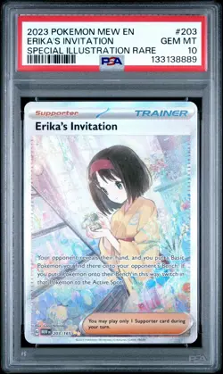 2023 POKEMON MEW EN-151 SPECIAL ILLUSTRATION RARE #203 ERIKA'S INVITATION PSA 10 - Image 1