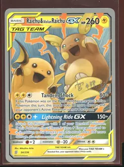Raichu & Alolan Raichu GX Tag Team NM 54/236 Unified Minds Championships Pokemon - Image 1