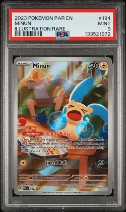 2023 POKEMON PAR EN-PARADOX RIFT ILLUSTRATION RARE #194 MINUN PSA 9 - Image 1