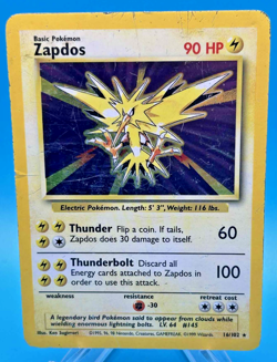 Pokemon 1999 Base Set Unlimited Zapdos Holo 16/102 - Image 1