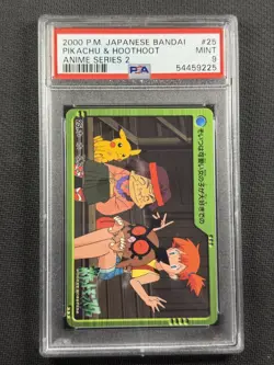 Pokemon Cards PSA 9 Mint Pikachu & Hoothoot Anime Series 2 Jpn Bandai 2000 #25 - Image 1