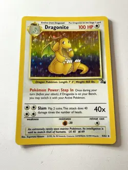 Dragonite 4/62 Fossil Holo Rare Pokemon Card Vintage WOTC LP w/ Creased Back - Image 1