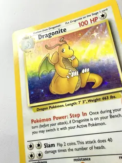 Dragonite 4/62 Fossil Holo Rare Pokemon Card Vintage WOTC LP w/ Creased Back - Image 2