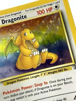 Dragonite 4/62 Fossil Holo Rare Pokemon Card Vintage WOTC LP w/ Creased Back - Image 3
