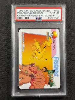 Pokemon Cards PSA 10 Gem Mt Pikachu Vulpix Brck Vending Series 5 Glossy Jpn #168 - Image 1