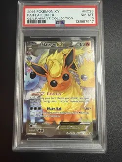 2016 Pokemon XY #RC28 Full Art Flareon EX Gen. Radiant Col. PSA 8 NM-MT - Image 1