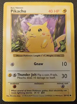 Pokemon Pikachu 40 HP Red Cheeks Base Set Shadowless 58/102 Common Wizards Card - Image 1