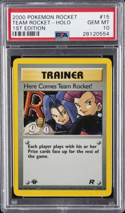 2000 POKEMON ROCKET 1ST ED #15 HERE COMES TEAM ROCKET!-HOLO PSA 10 - Image 1
