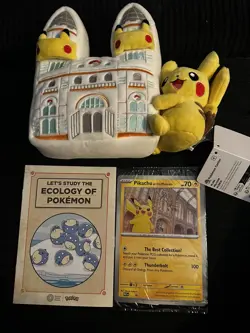 Pokemon Natural History Museum Pikachu Jumbo Card, plush And Ecology Booklet - Image 1