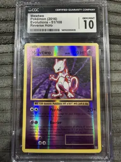 Pokemon Mewtwo TCG Reverse Holo Rare Card 51/108 Evolutions CGC 10 Gem Mint - Image 1