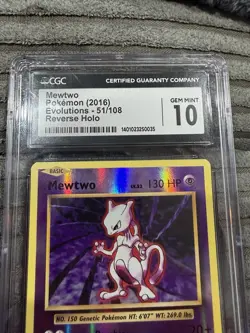 Pokemon Mewtwo TCG Reverse Holo Rare Card 51/108 Evolutions CGC 10 Gem Mint - Image 2