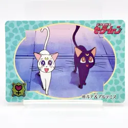 Luna & Artemis #49 Vintage Card Holo TCG Sailor Moon R Bandai 1993 Japan F/S - Image 1
