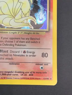 1999 Pokemon NINETALES Base Set BLACK FLAME ERROR Misprint HOLO RARE Card 12/102 - Image 5